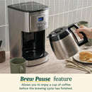 12-Cup Programmable Coffee Maker with Thermal Carafe, 1-4 Cup Setting, Brew Strength Control and Brew Pause, Stainless Steel, Silver