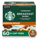 Starbucks Breakfast Blend Medium Roast K-Cup Coffee Pods 60 Count, Keurig Compatible, Arabica Coffee, Smooth Citrus Notes