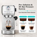 Casabrews 3700Gense Espresso Machine with 58mm Portafilter, PID Temperature Control, Pressure Gauge, 20-Bar Pump, Steam Wand & Stainless Steel Design